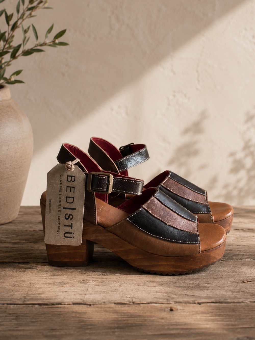 Bed|Stu Jetsetter Cold Brew Rustic Leather Platform Sandals Size 7 NWT - Picture 1 of 10